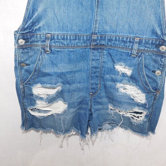 AE American Eagle Womens L Distressed Blue Jean Denim Short Overalls Medium Wash - Picture 4 of 12